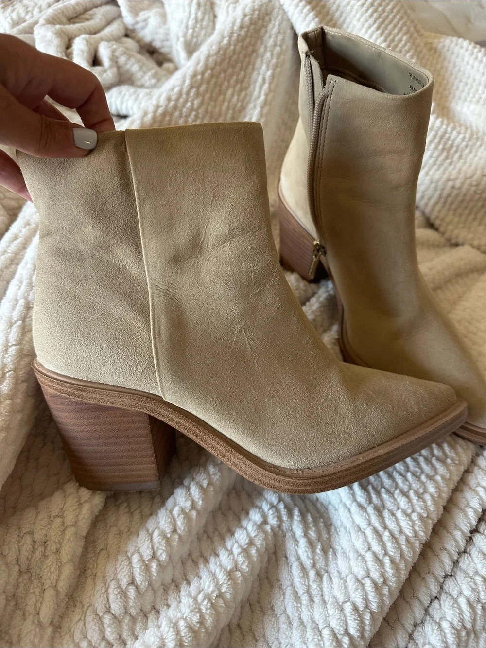 Vince Camuto Beige Pointed-Toe Ankle Booties